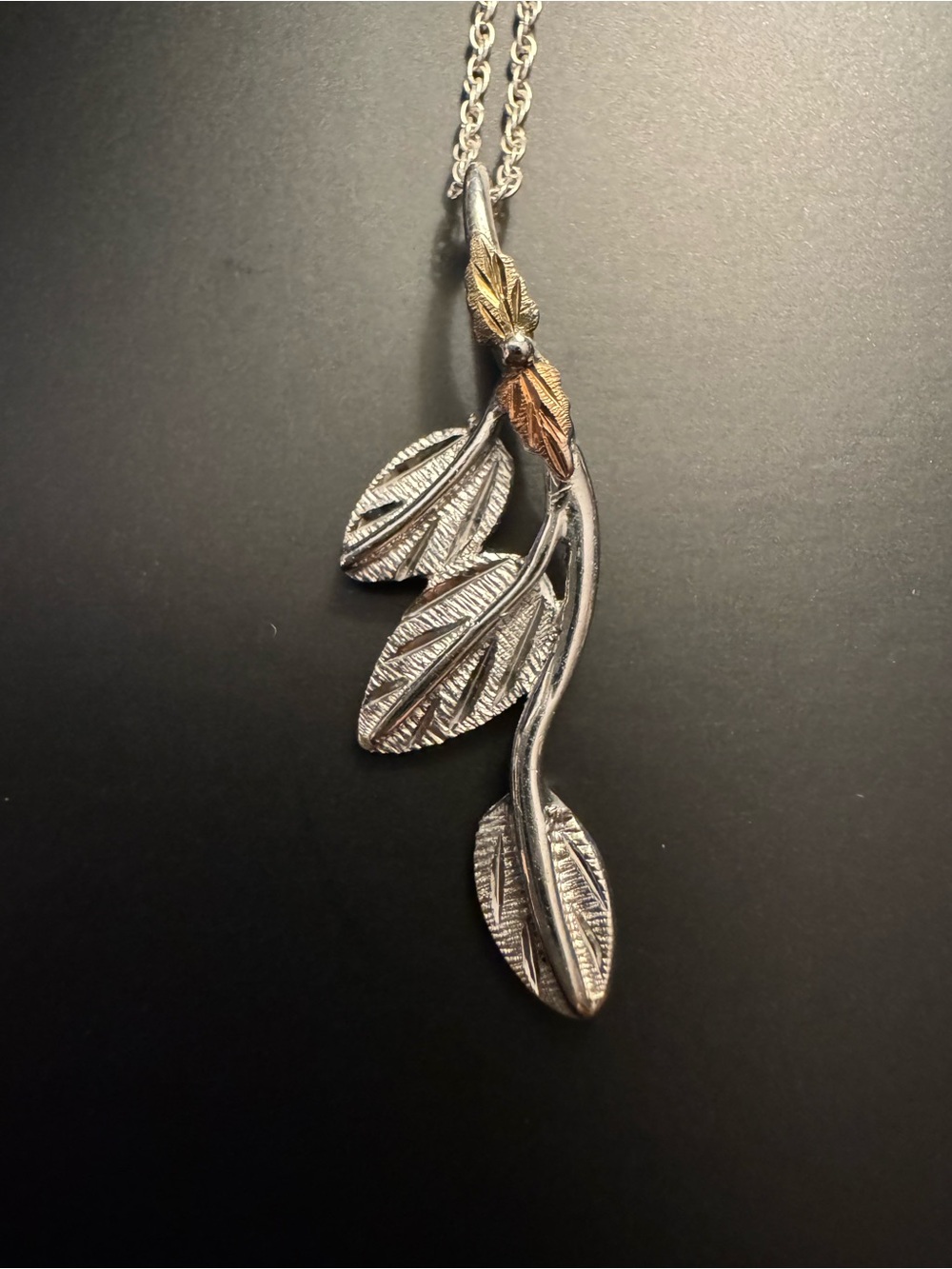 Black Hills Gold Sterling Silver & 12K Gold - Leaf Pendant Necklace